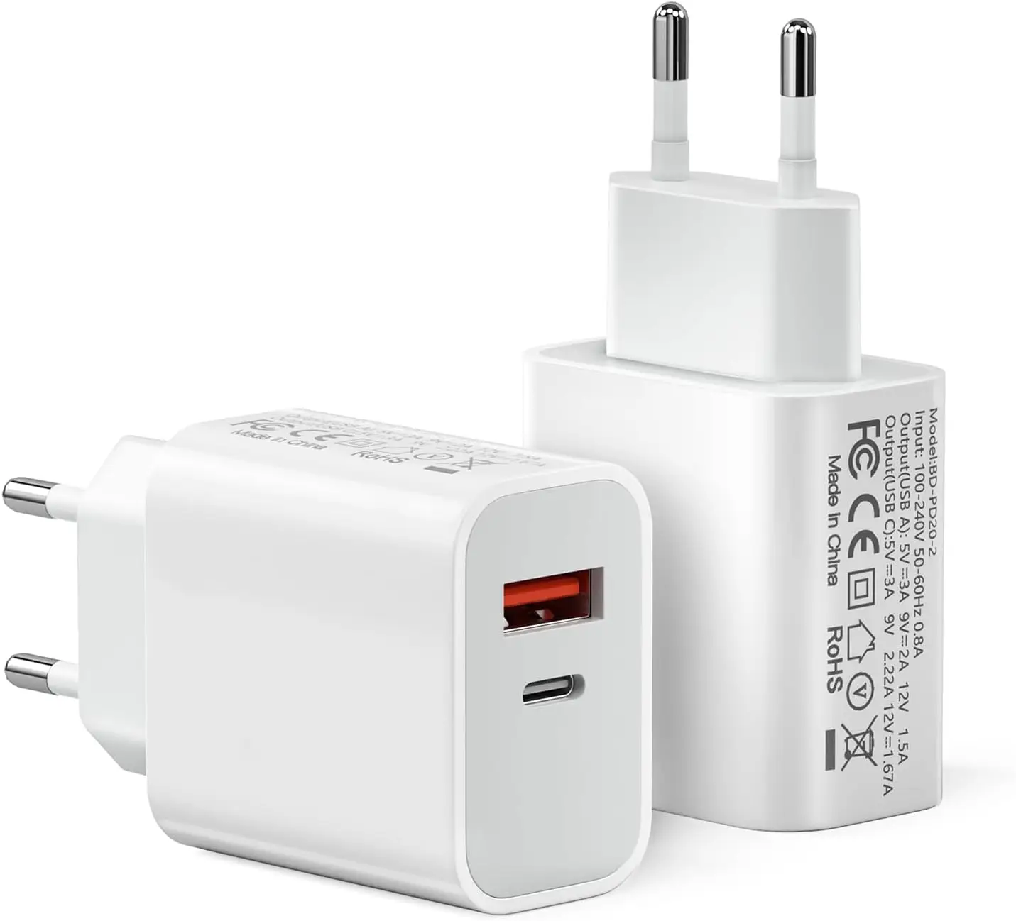 20W 2-Port USB C Fast Charger PD3.0 Wall Power Adapter, USB A+C Charging Plug Compatible with iPhone 16 15 14 13 12 11SE Pro Max