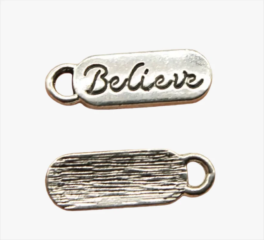 

25pcs 20*6mm tibetan silver color bar shaped "Believe"charms for DIY findings HWEF1435