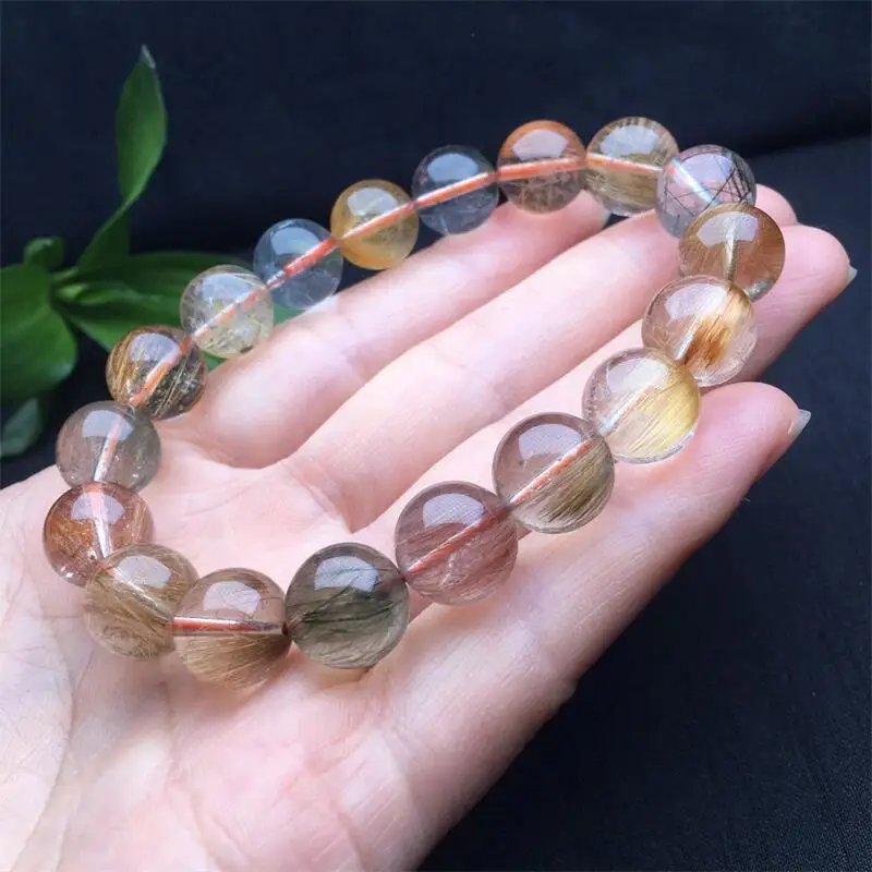 10MM Natural Colored Rutilated Quartz Bracelet String Charms Strand Exquisite Jewelry Gift Healing Crystal Energy Gift 1pcs