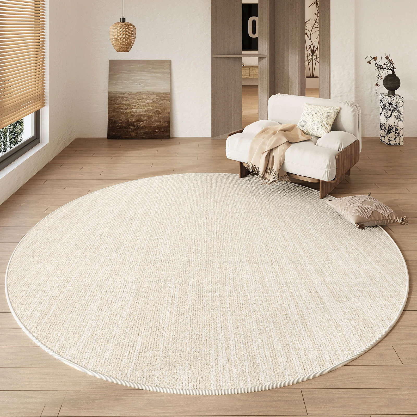 Living Room 2024 New Round Carpet Wabi Sabi Style Bedroom Bedside Non Slip Waterproof Carpets Home Coffee Table Cream Style Rug