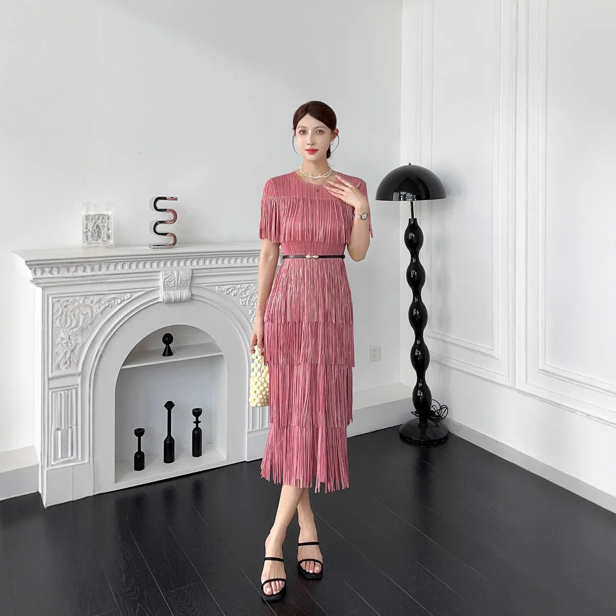 ISSEYS MIYAKES geplooide Europa en de Verenigde Staten kwastje korte mouwen jurk zomer nieuwe elegante losse dunne taart rok