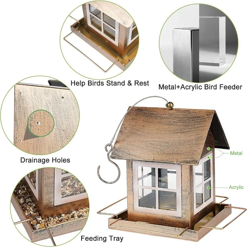 

Pet Supplies Hanging Bird Feeder Large Capacity House Shape Bird Feeding Equipment Metal Windproof Parrot Feeding Station Garden