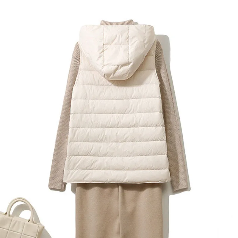 SEDUTMO Winter Pocket Duck Down Women Vest Jackets Slim Hooded Waistcoat Autumn Oversize Pocket Casual Parkas ED2125