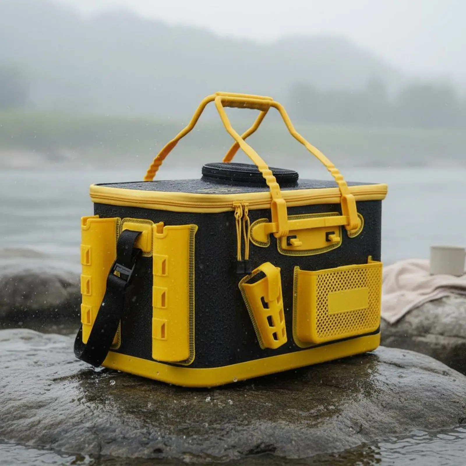 Portable Folding Fishing Bucket Waterproof Tank with Built-in Rod Holders for Fishing Accessories Portable Folding Fishing Bucket Waterproof Tank with Built-in Rod Holders for Fishing Accessories