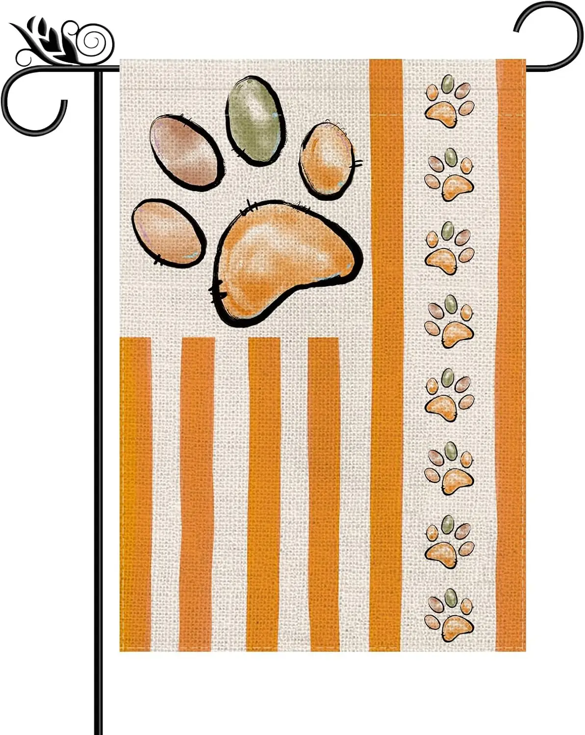 Fall Garden Flag Dog Paw Stripe Double Sided Vertical Burlap Flag 12.5x18 Inch Autumn Farmhouse Yard Outside Decor