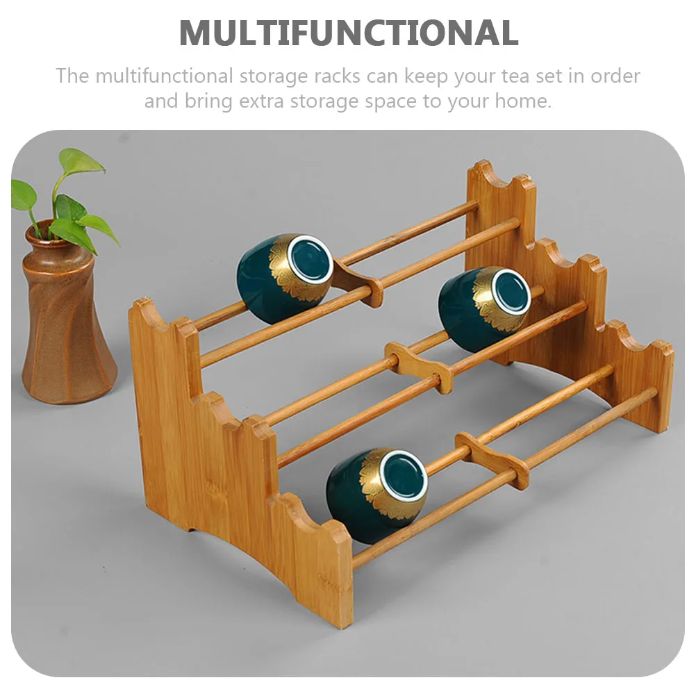 

Cup Holder Teacup Shelf Cups Storage Rack Bamboo Tree Teaware Holders Teapot Dishes