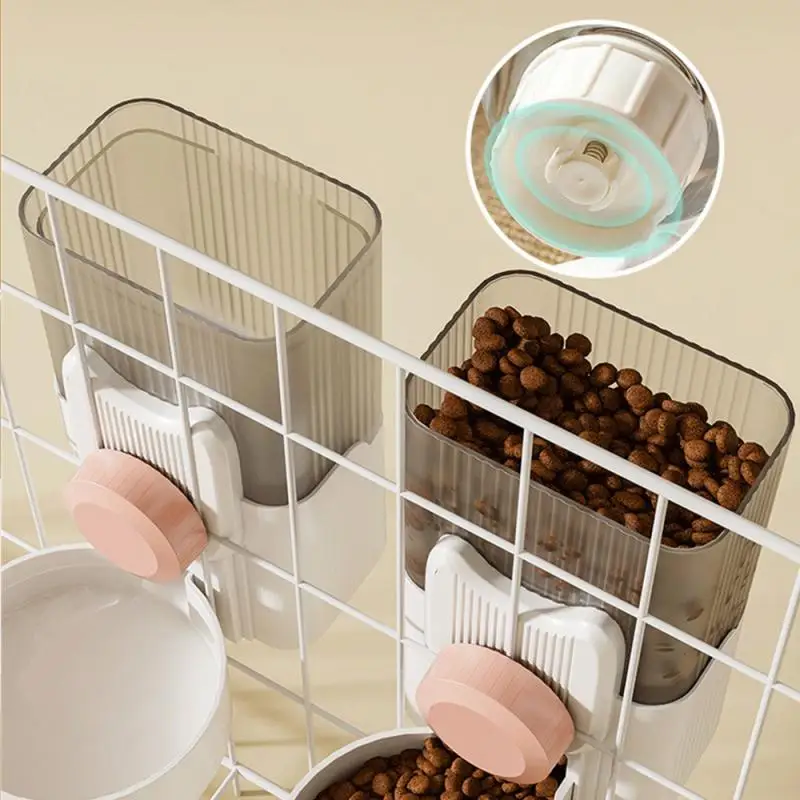 Automatic Dog Cat Feeder And Water Dispenser Hanging Cage Design Easy Add Food Soft Rubber Anti-skid Pad Cats Bowl Pet Supplies