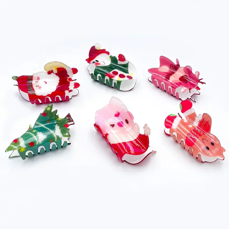 Muweordy New Gingerbread Human Hair Claw Cute Santa Claus Crab Hair Clip Christmas Series Shark Clip Hair Accessories for Women