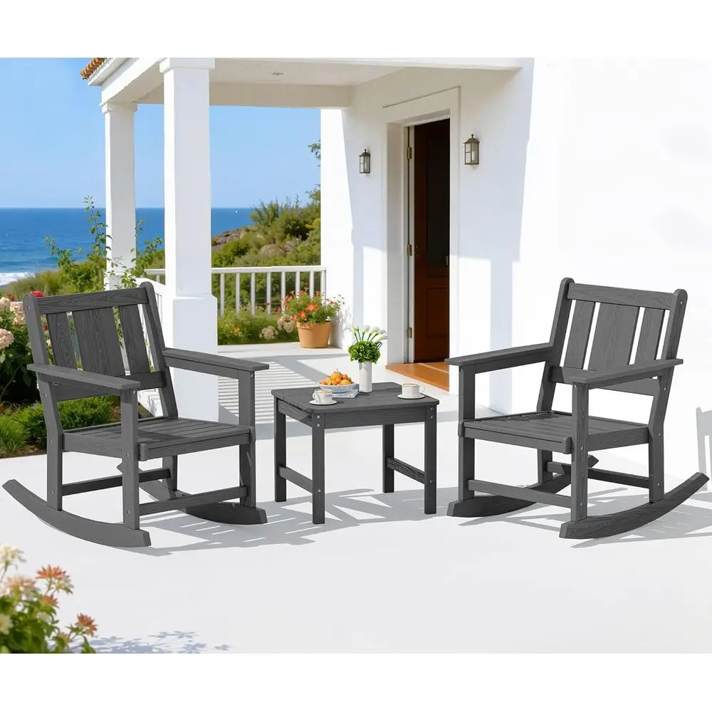 

2-Piece Weather-Resistant Outdoor Rocking Chair Set with Side Table, Grey Patio Furniture for Balcony and Deck