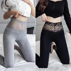 Leggings sexy en coton modal pour femmes, à la mode, dentelle fine, patchwork, legging respirant, extensible, pantalon confortable d'entraînement, fjbale