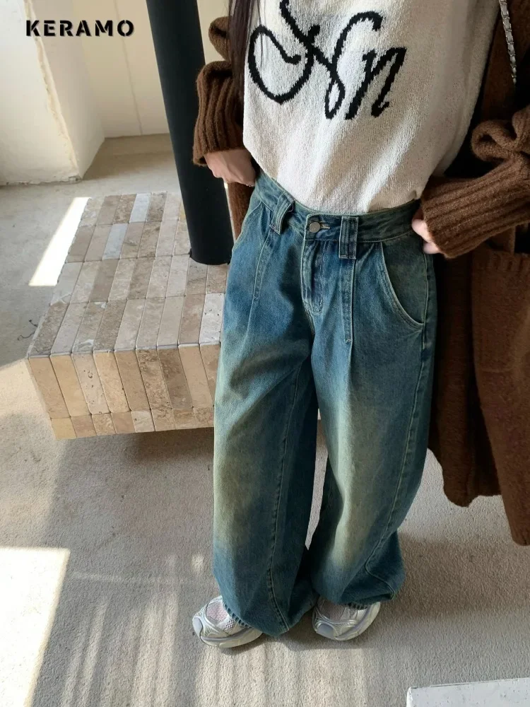 Jean Baggy à Jambes Larges pour Femme, Vêtement Style Rétro Coréen Y2K, Emo, Denim, Surintendant, Harajuku, Couleur Unie, Taille Haute, Été 2024, Décontracté, Années 2000