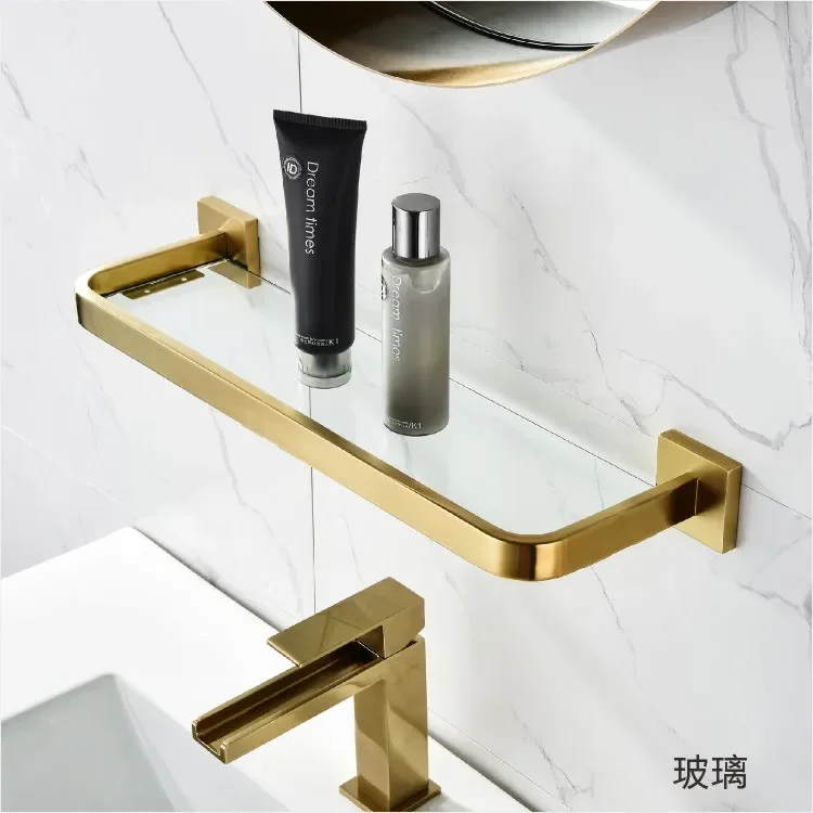 Golden bath towel rack 304 bathroom towel rack non-perforated copper shelf, washstand, wall mount