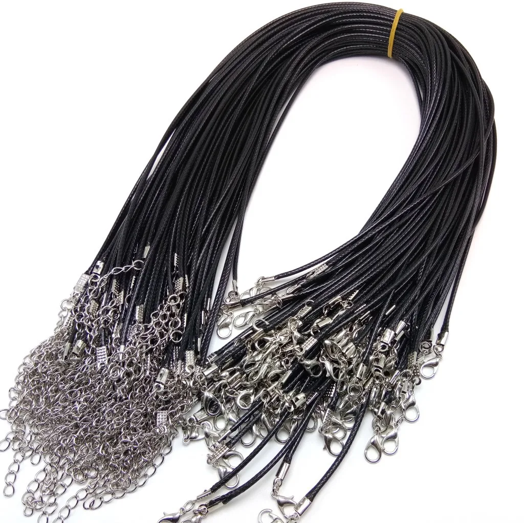 45+5CM Leather Rope Necklace DIY Jewelry Accessories Korean 1.5mm With Extended Chain Collar Lobster Buckle Black PU Wholesale