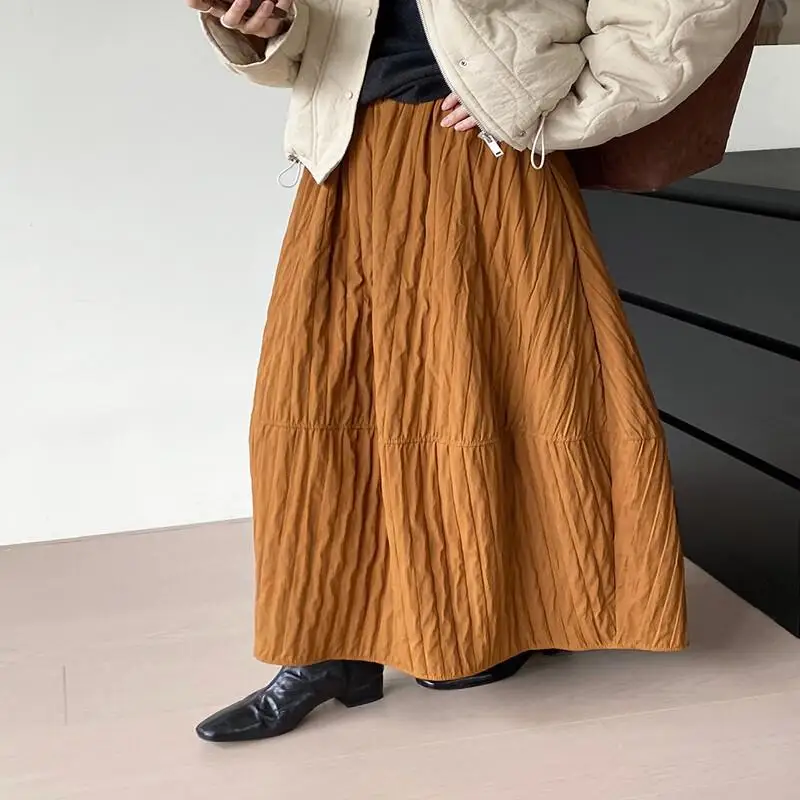 

Хлопковая пышная юбка, японская осенне-зимняя стеганая универсальная теплая минималистичная юбка, юбка-фонарь, женская модная юбка-бутон