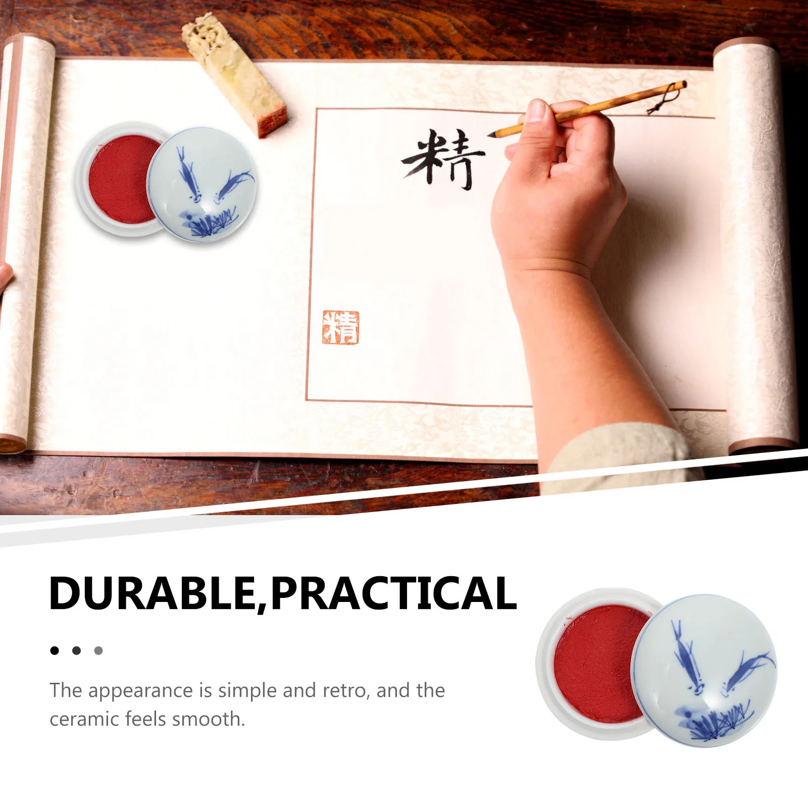 1Pcs Red Ink Pad Calligraphy Premium Durable Ceramic Case Multi Functional DIY Painting Stamp Ink Paste for Fabric Wood
