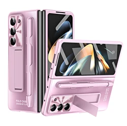 Plating Clear Hinge Magnetic Case For Samsung Galaxy Z Fold 4 5 with Pen Holder Full Screen Protector Phone Cover Fold 7 6 3 5G