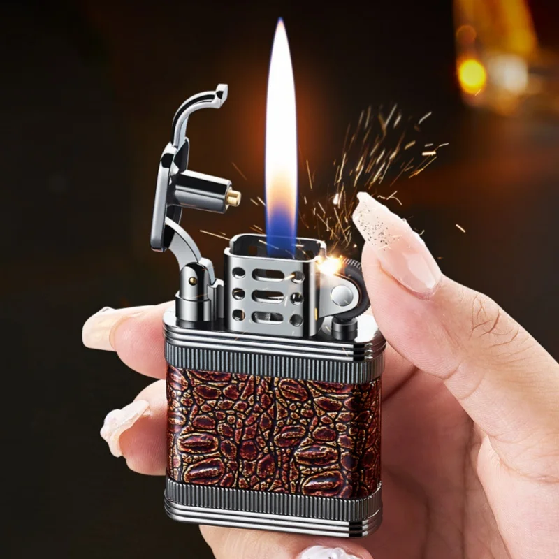 Retro Visual Window Inflatable Lighter Portable Metal Grinding Wheel Butane Gas Open Flame Smoking Accessories Men's Small Tool