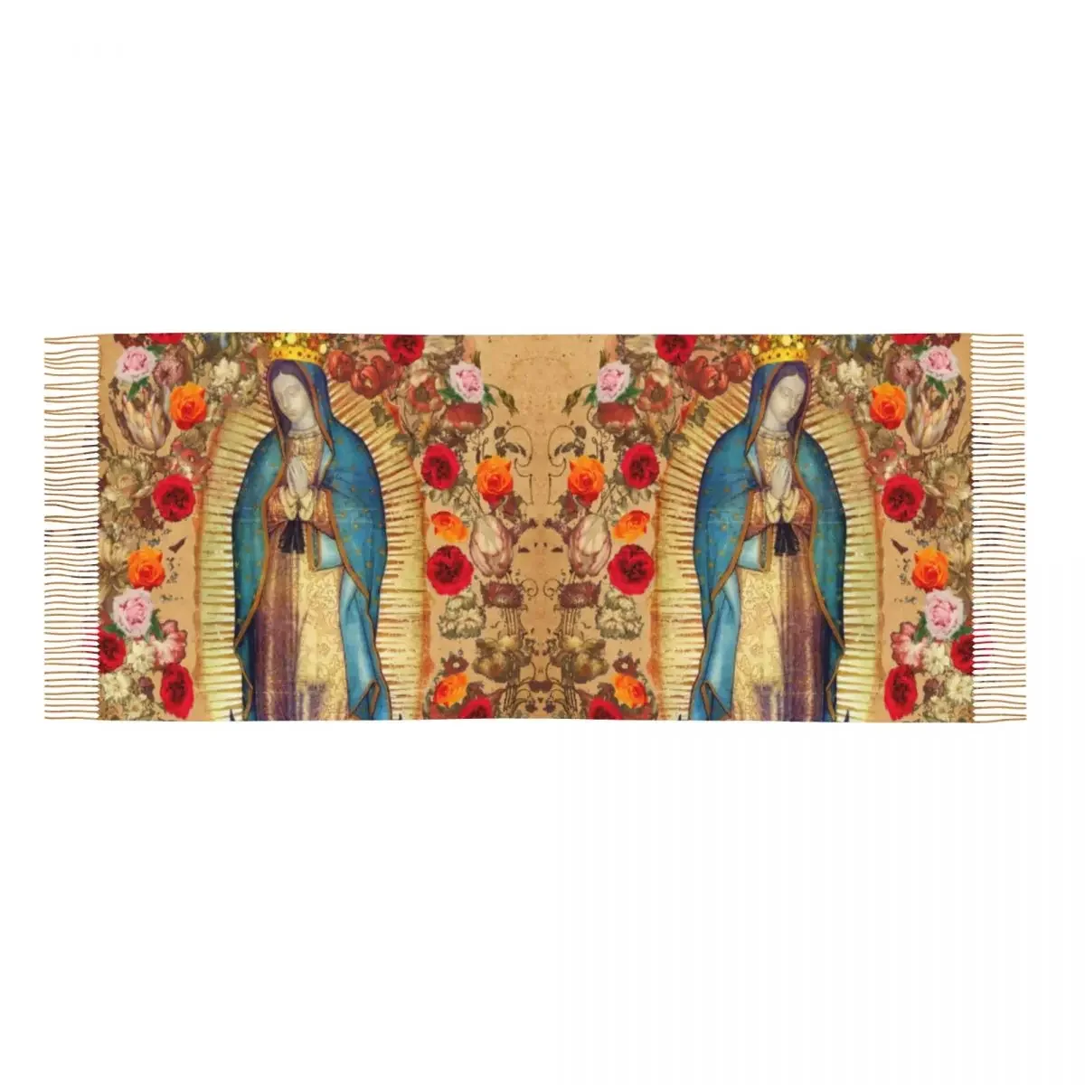 Ladies Long Our Lady Of Guadalupe Virgin Mary Scarves Women Winter Thick Warm Tassel Shawl Wrap Catholic Mexico Poster Scarf