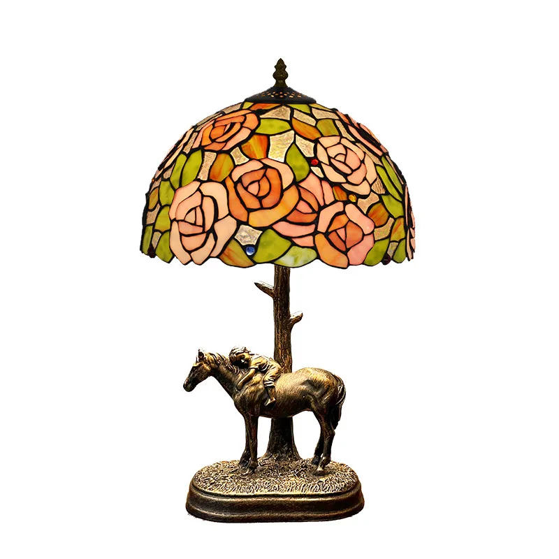 

12 inch pink rose pony living room bedroom study handmade colored glass decorative desk lamp
