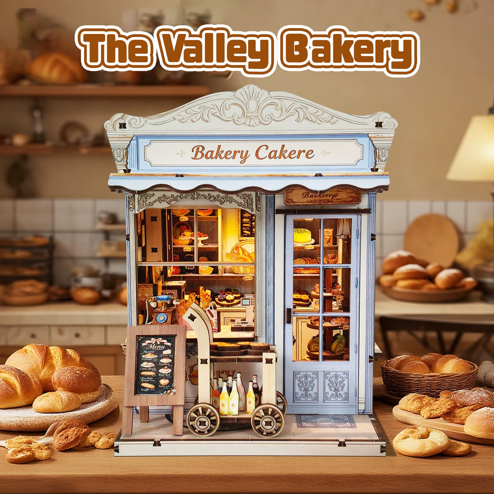 

3D деревянный пазл для взрослых: Миниатюрный домик-конструктор «Пекарня» в деревенском стиле с подсветкой, набор для сборки, DIY, подарок на День рождения и Рождество