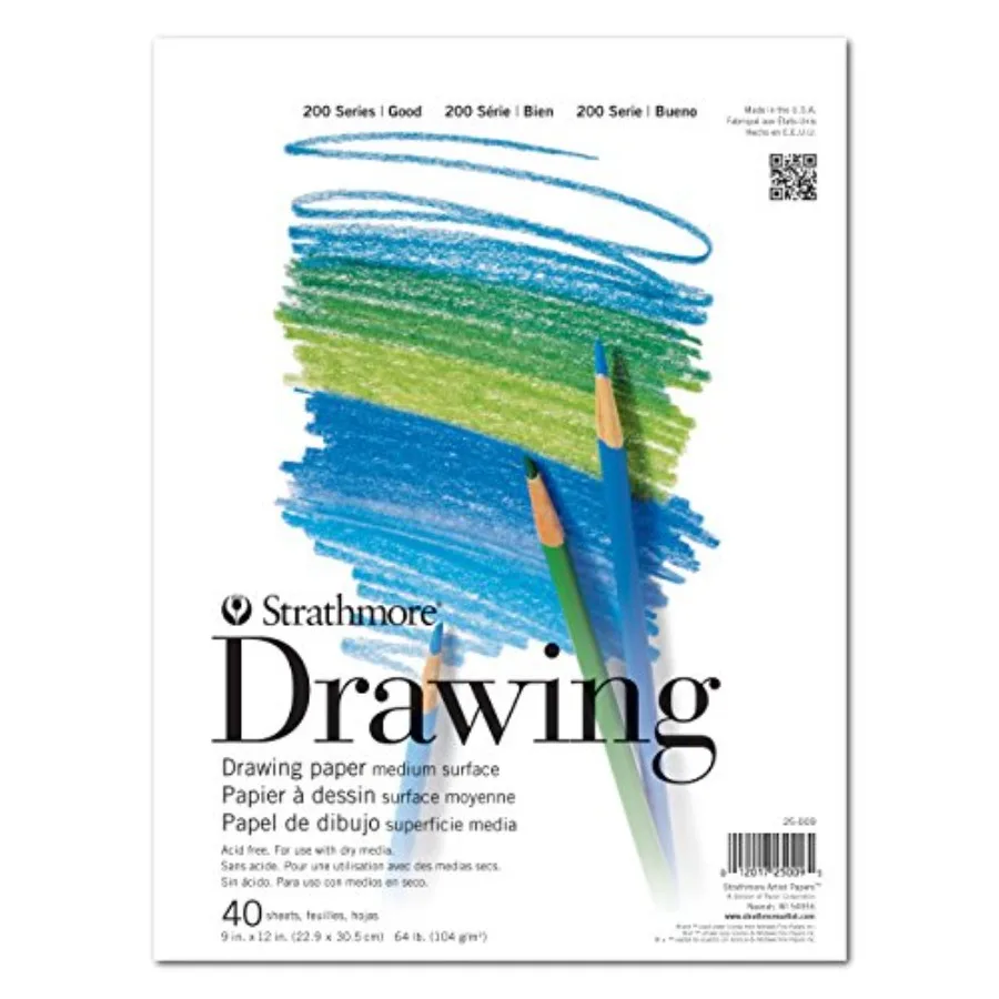 200 Series Drawing Paper, Tape Bound Pad, Inch, 40 Sheets 64lb/104g - Artist Paper for Adults and Students - Charcoal, Colored