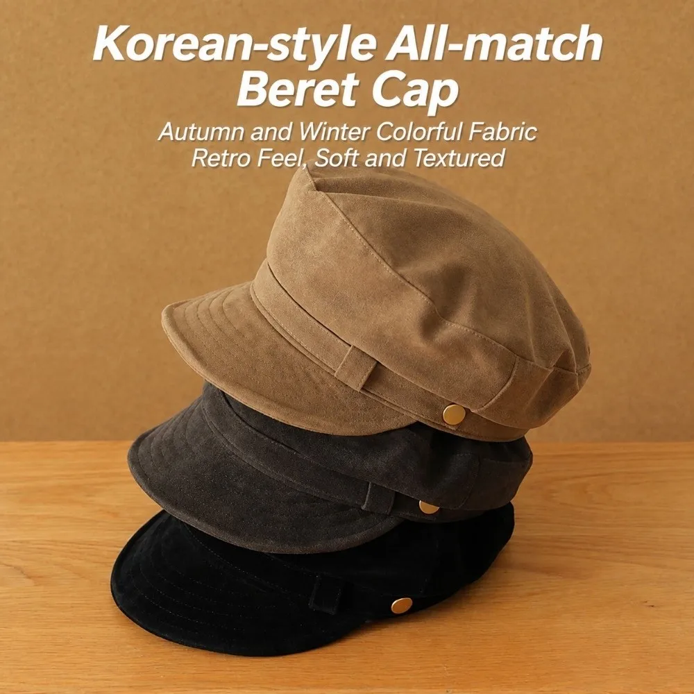 Retro Suede Newsboy Cap Cotton Cloth Casual Fit Painter Hat Short Brim British Style Beret Hat Autumn Winter