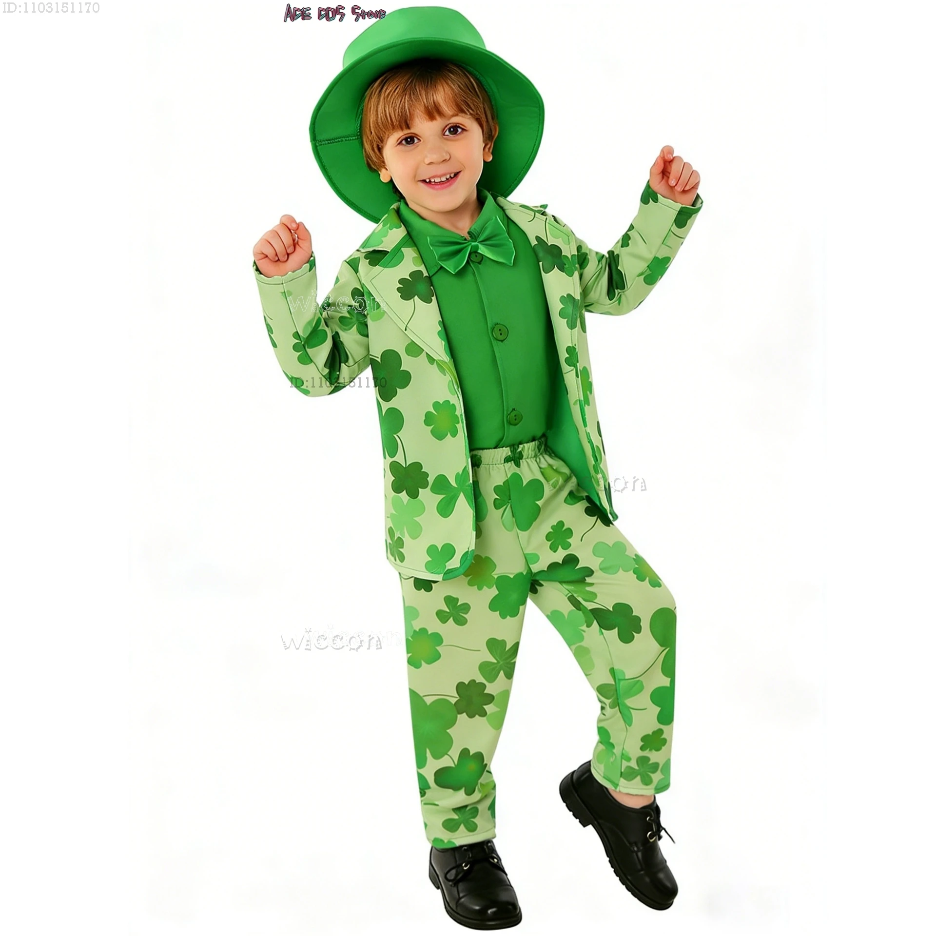 

St. Patrick's Day Irish Shamrock Set Children's Party Stage Performance Costume Kids Green Suit Trad sexy costumes for girls
