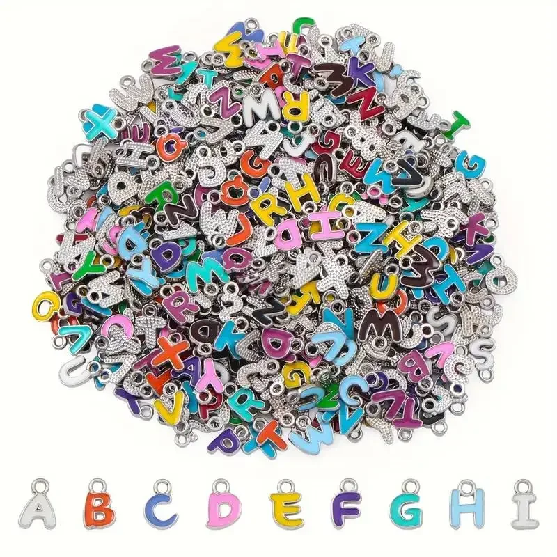 Colorful Enamel A-Z Alphabet Charms Metal Letters 100pcs Pendants For DIY Jewelry Making Bulk Charms