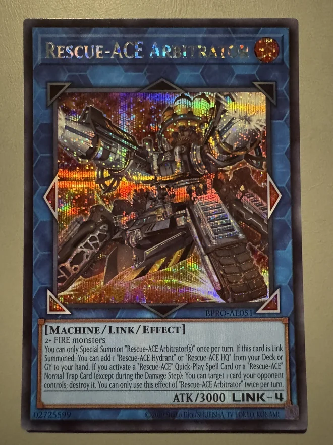 Yugioh KONAMI Duel Monsters BPRO-AE051 Rescue-ACE Arbitrator Secret Rare Asian English Collection Mint Card