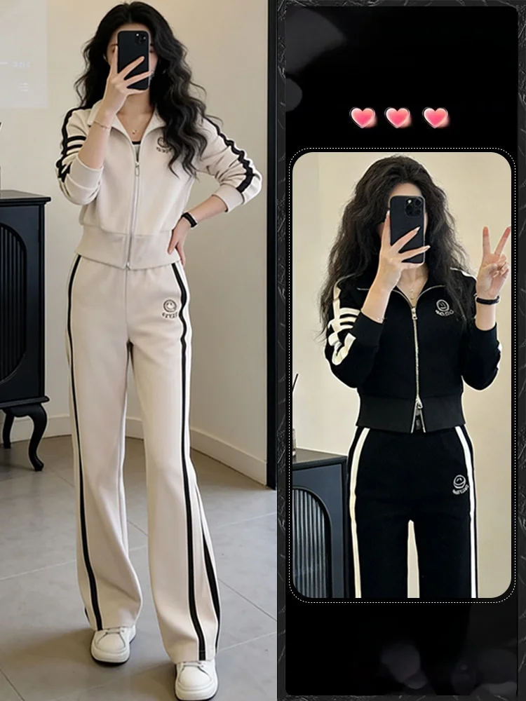 

Chic Lazy Small Fraance Sle Open Cardigan High Waist Wide Leg Pants Women's Faion Spring Autumn Set Casual Sportswear