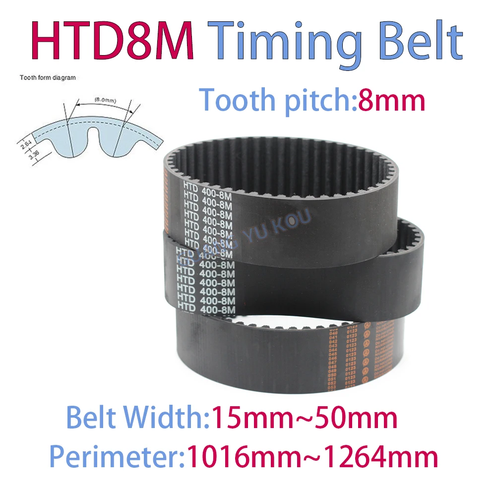 HTD8M Rubber Timing Belt Width15-50mm Length 8M1016 1024 1032 1040 1048 1056 1064 1072 1080 1088 1096 1104 1112 1120 1128~1264mm