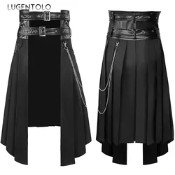 Men Punk Pleated Skirt Dark Steam Gothic Asymmetric Rock Party Men's Fahsion Black Chain Dance Fashion New Skirts