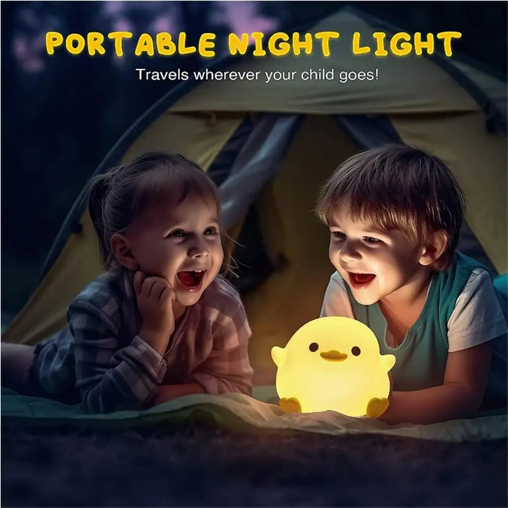 LED Cute Bean Duck Night Light  Silicone Nursery Night Light Rechargeable Table Lamp Bedside Lamp With Touch Sensor for Bedrooms