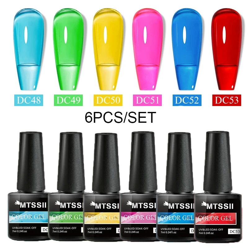 

6PCs/SET Jelly Sea Glass Nail Gel Polish Set Blue Jelly Gel Semi Permanent Soak Off UV LED Nail Gel Art Varnish Kit Manicure