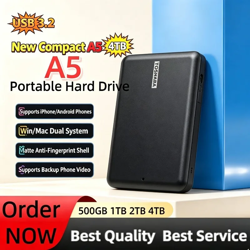 New Original A5 Compact External Hard Drives 4TB/1TB/2TB Canvio Basics USB 3.2 External Data Storage Capacity for PS5 Notebooks.