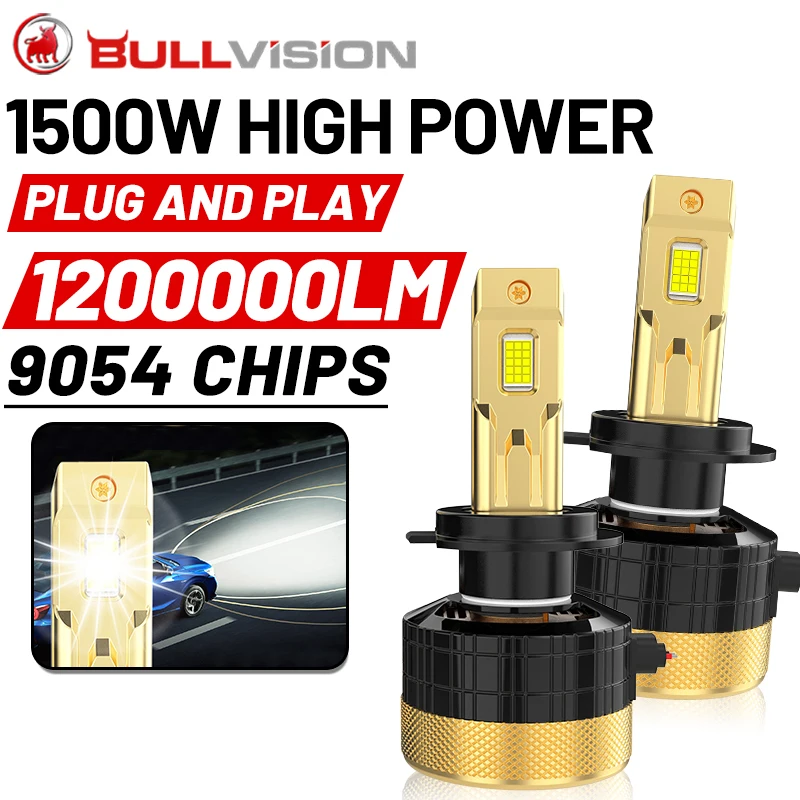 

BULLVISION H11 LED H7 H4 1200000LM 1500W Super H8 HB3 H1 9005 9006 HB4 H9 9012 HIR2 30PCS 9054 CSP Chips 6500K White Turbo Lamps