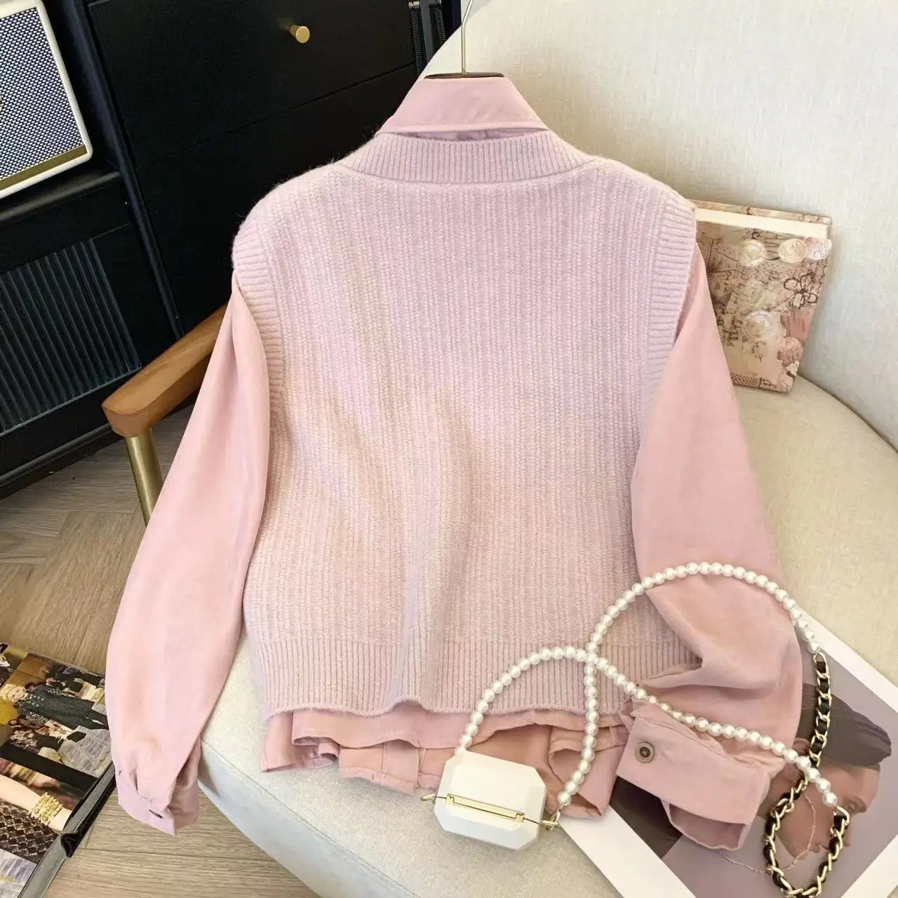 Autumn Winter Preppy Style Two-piece Suit Embroidered Sweater Vest Femme Sweet Buttons Long Sleeve Turn-down Collar Women Shirts