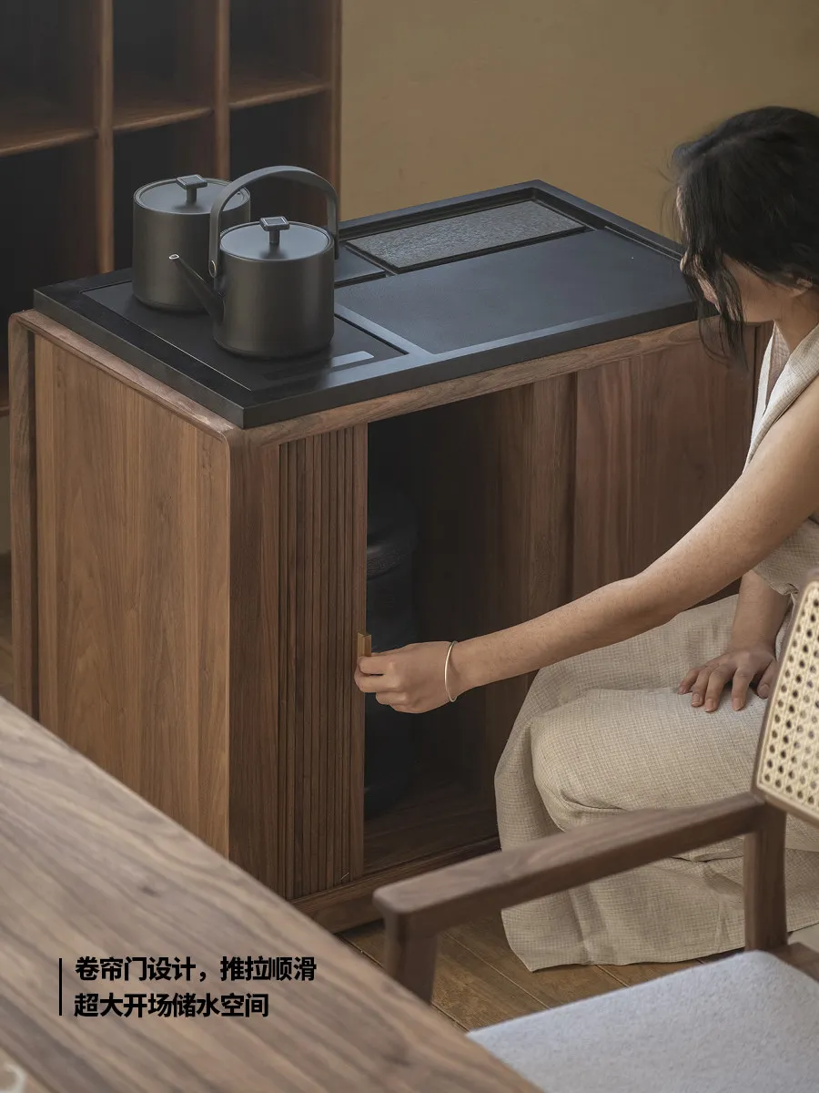 Factory Direct 2026 Straight white tea cabinet Boiling cabinet Solid wood black walnut Original modern simple wabi sabi
