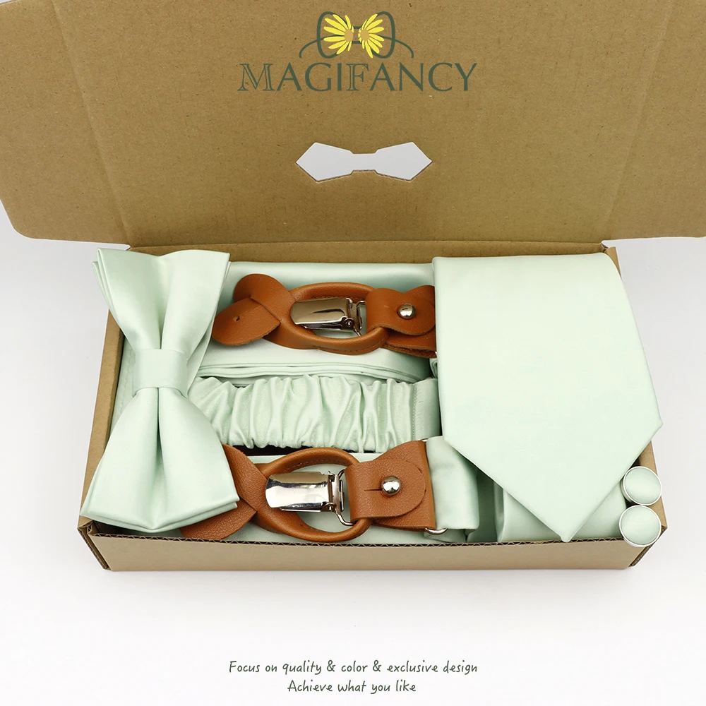 MAGIFANCY 5 قطعة الحمالة 8.5cmTie مجموعة الملونة الصلبة 3.5 سنتيمتر هدفين الرجال البوليستر حكيم السلمون الوردي الزفاف اليومي ملحق هدية