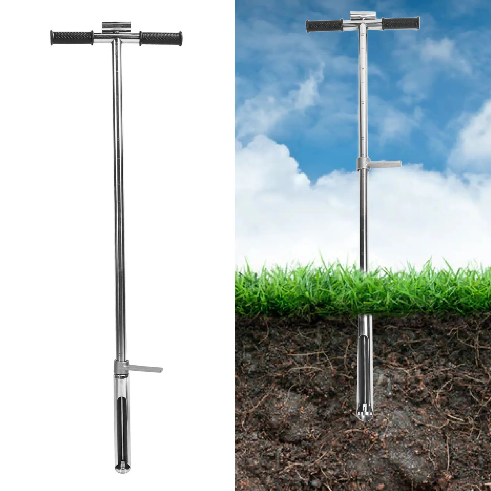 

Soil Sampler Probe Stainless Steel Test Tool with Ejector Foot Pedal for Lawn Garden Farm Sampling 1meter 38mm Soil Sample Probe