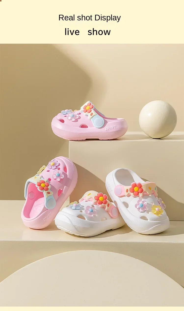 Sommer Kinder Hausschuhe Baby Neue Nette Blumen Weiche Sohle Sandalen Innen Weiche Anti Slip Mädchen Sandalen Loch Schuhe Kinder Strand Schuhe – Detail 1