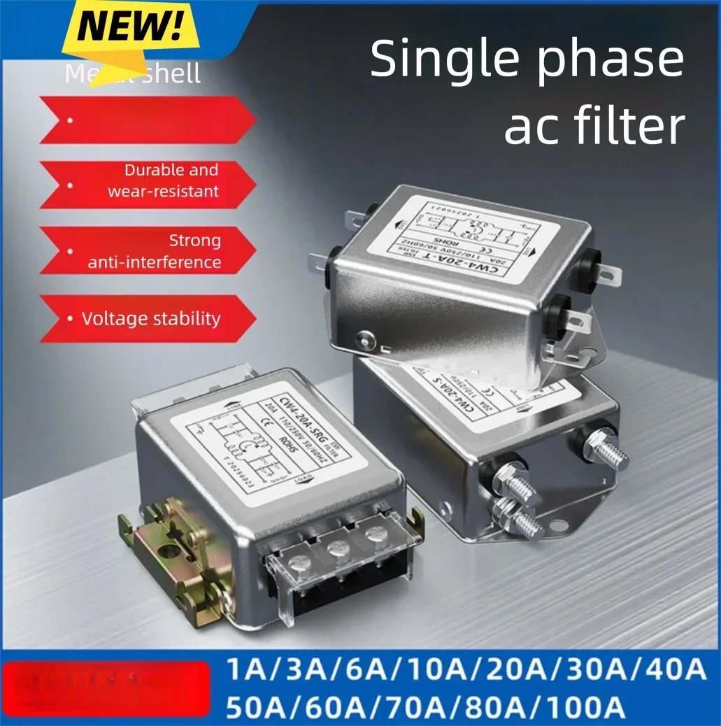 Single-Phase Bipolar AC Power Supply with EMI Filter Terminal Block Rail Power Purifier Anti-Interference for Electronic Devices