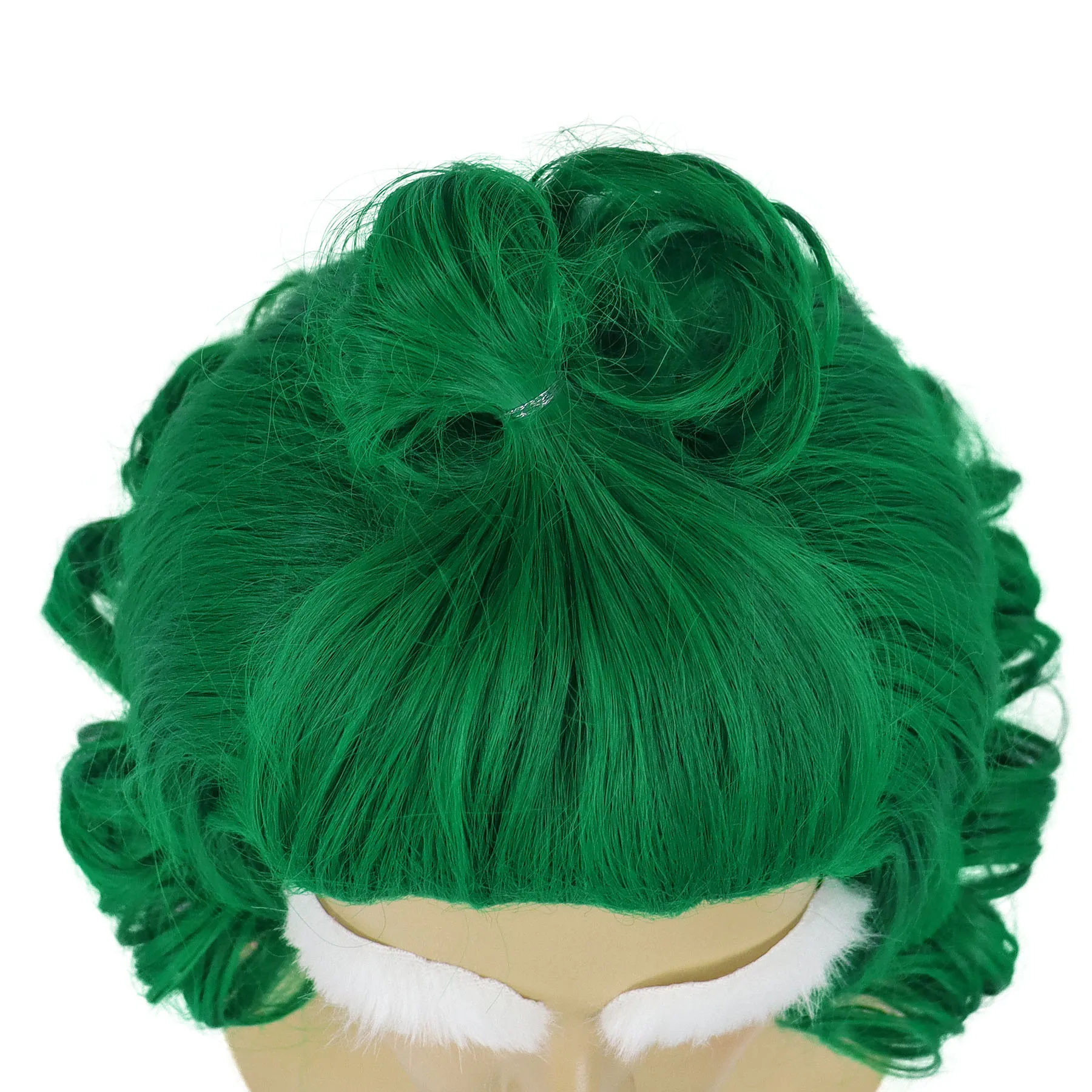 Parrucche per costumi di Halloween da uomo Parrucca per capelli cosplay anime ricci corti verdi sintetici con sopracciglia bianche Set di abiti dall'aspetto naturale