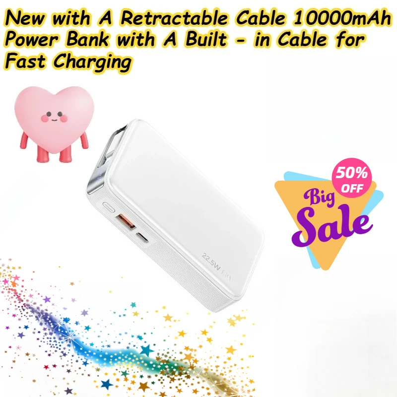 

New with A Retractable Cable 10000mAh Power Bank with A Built - in Cable for Fast Charging