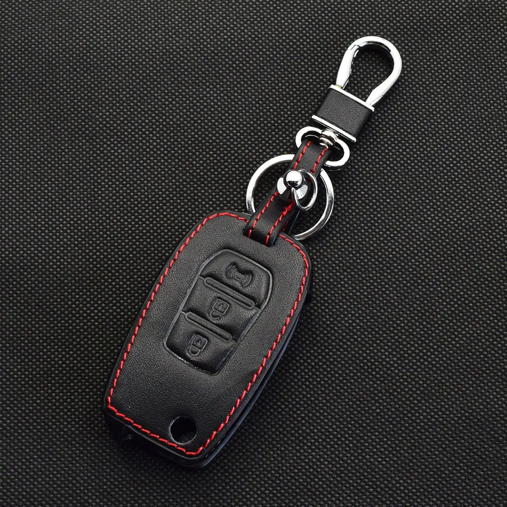 Leather Car Key Case Remote Control Protector Cover Keychain For Ssangyong Tivoli Rexton Stavic Actyon 2015 2016 2017 2018 2019
