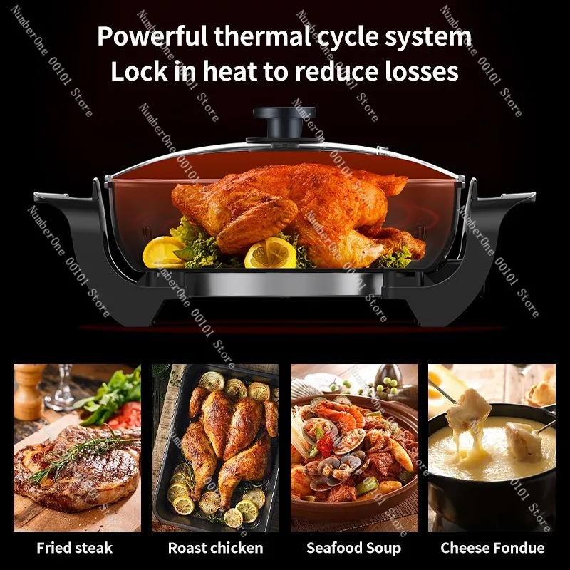 Household multi-functional electric hot pot, integrated cooking and frying, square pot, US standard 110V electric heating pot