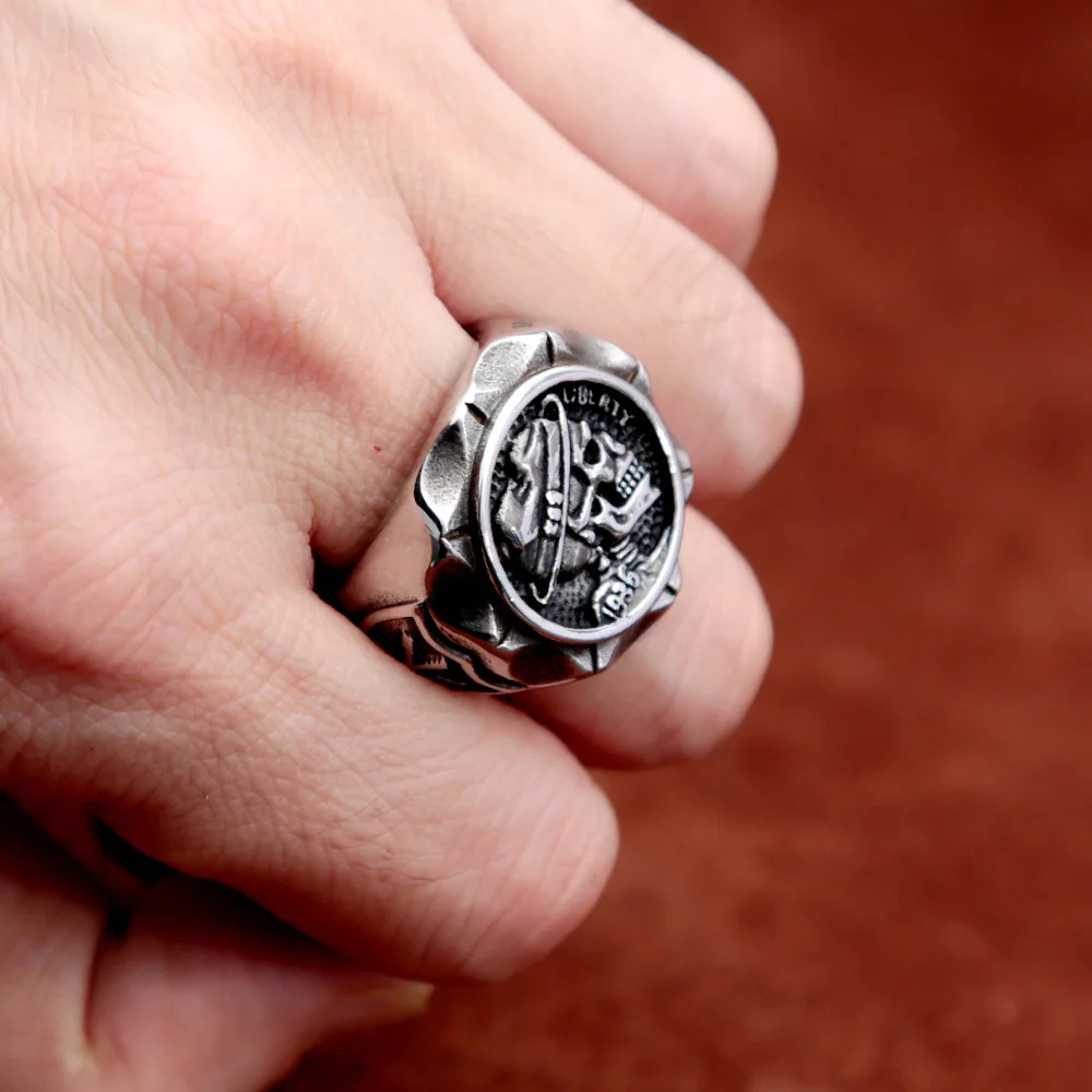 Vintage Mexican Unique Skull Ring Hobo Nicke Coin Stainless Steel Punk Skull Rings for Men Fashion Indian Jewelry Accessories