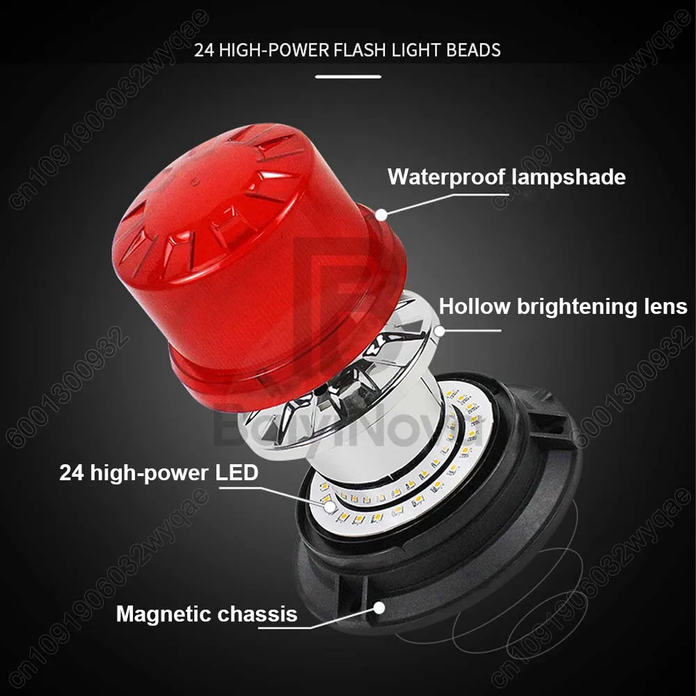 12V-24V LED warning light, 24W LED flashing light, Magnetic car flashing roof lamp, Truck signal light, Car Waterproof work lamp