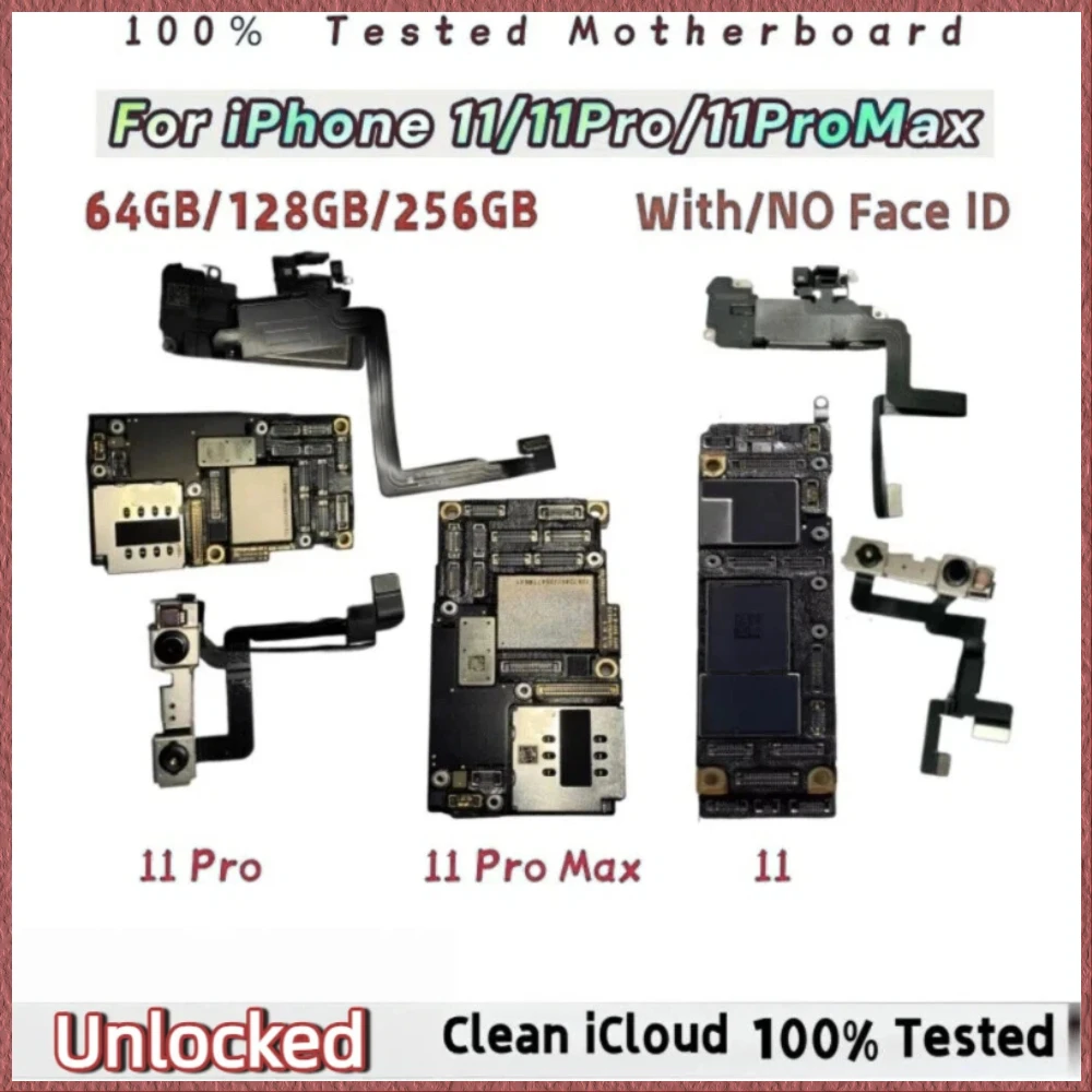 Unlocked Motherboard For iPhone 11/11Pro/ 11 Pro max with/NO Face ID Mainboard Support Update Cleaned iCloud Tested Logic Board