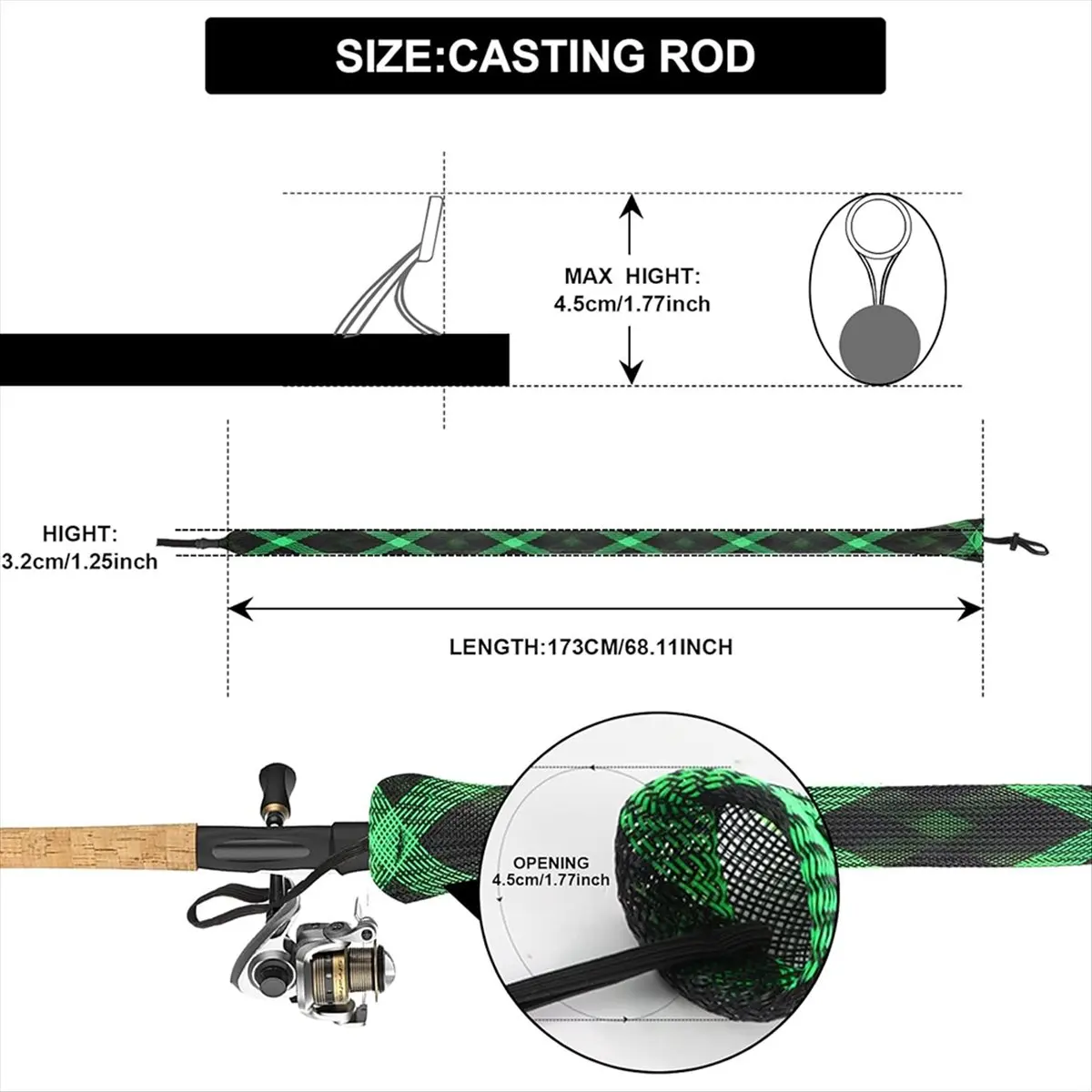 New arrival Fishing Rod Sleeves Socks Fishing Rod Cover Scalable Braided Mesh Rod Sleeve with Lanyard Fishing Accessories